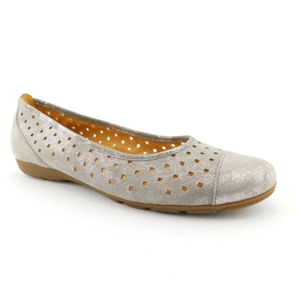 GABOR Perforated Brushed Silver Ballet Flats 6.5 UK - Picture 2 of 8